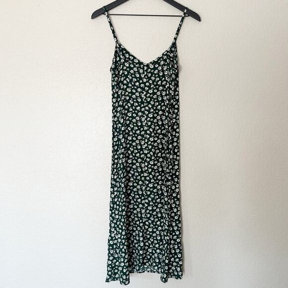 Reformation Dress Midi Crimini Green Floral Side Slit Adjustable Straps Size 0 - Picture 7 of 10